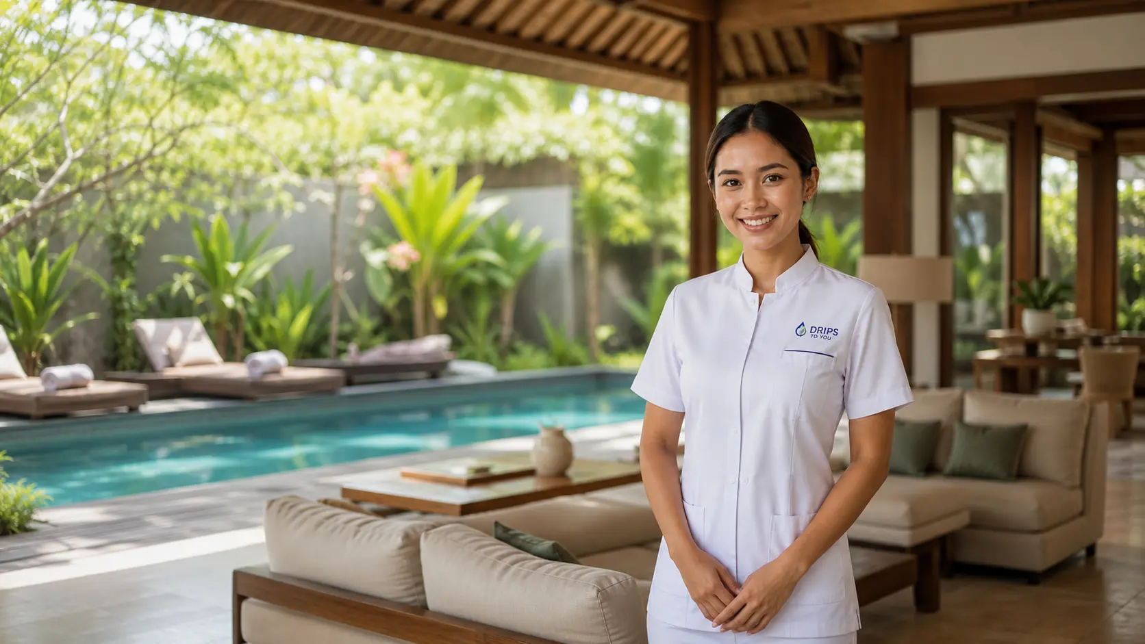Drips To You - Bali nurse delivering mobile IV therapy at a villa in Bali